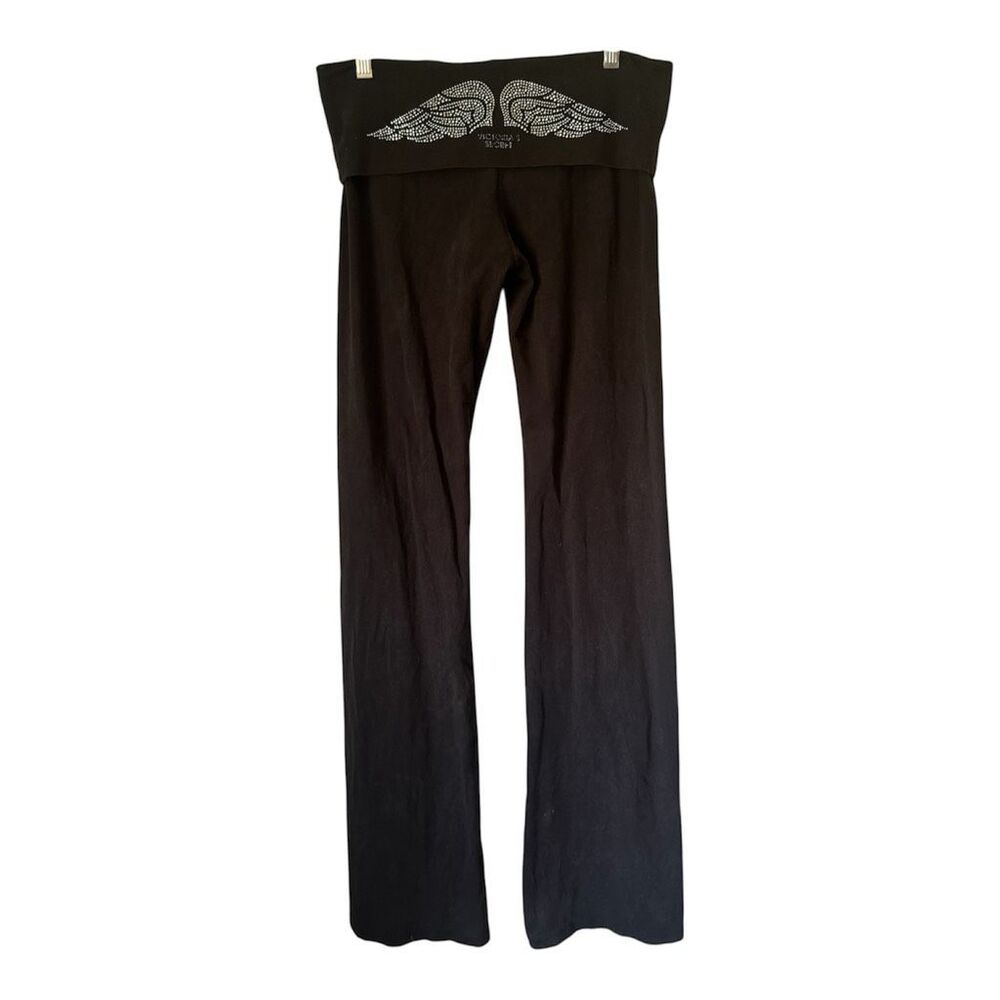 Y2K Victoria’s Secret Bling Angel Wings Rollover Waist Flared Yoga  Pants Black